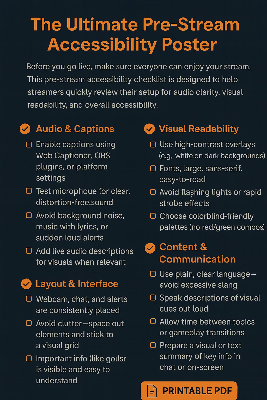 pre-stream accessability poster